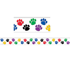 Colorful Paw Prints Straight Border Trim