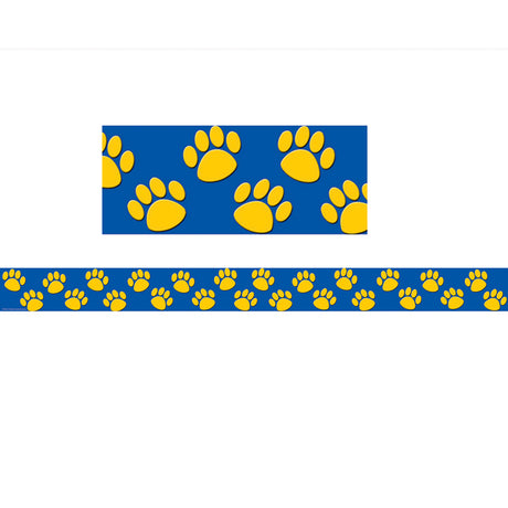 Gold/Blue Paw Prints Straight Border Trim