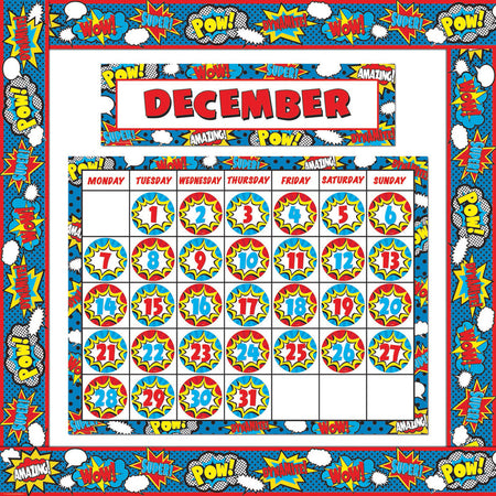 Teacher Created Resources Superheld Kalender Diagramm – 43,2 X 55,9 Cm, Laminiert, Mit Aktivitäten Auf Der Rückseite