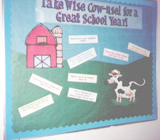 Take Wise "Cow-nsel" For A Great School Year! Farm Themed Bulletin Board Idea