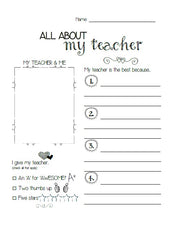 "All About My Teacher" Printable