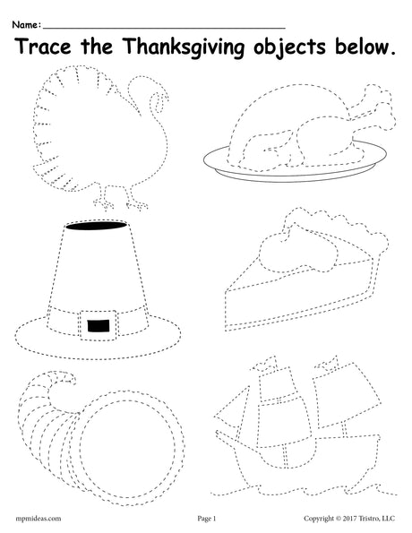FREE Printable Thanksgiving Tracing Worksheet!
