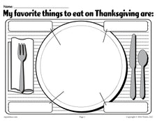 "My Favorite Things To Eat On Thanksgiving" Printable Worksheet!