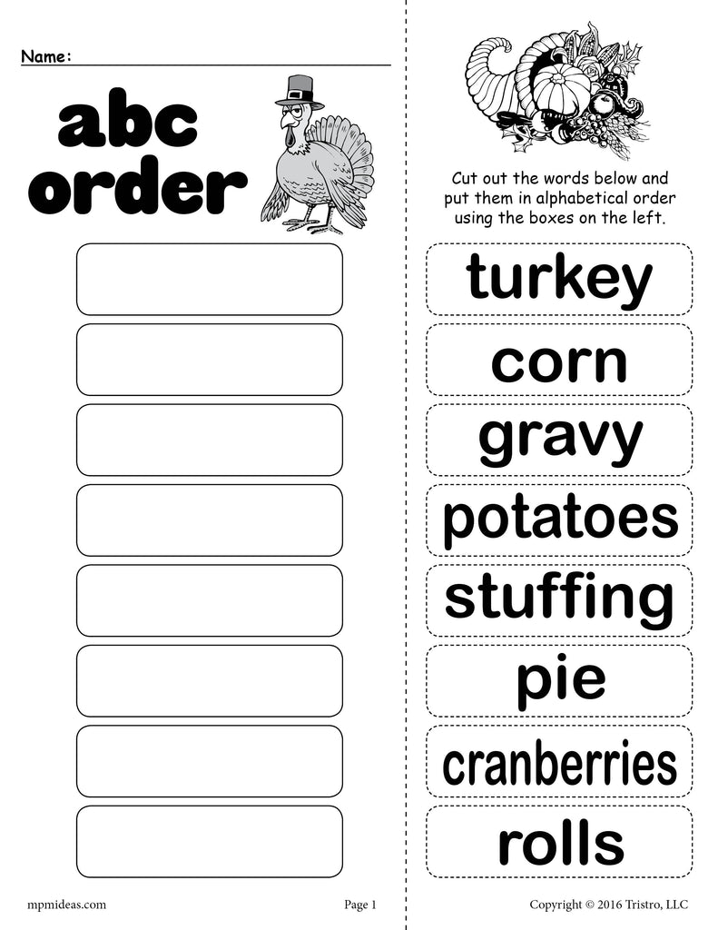 Thanksgiving Themed Alphabetical Order Worksheet!