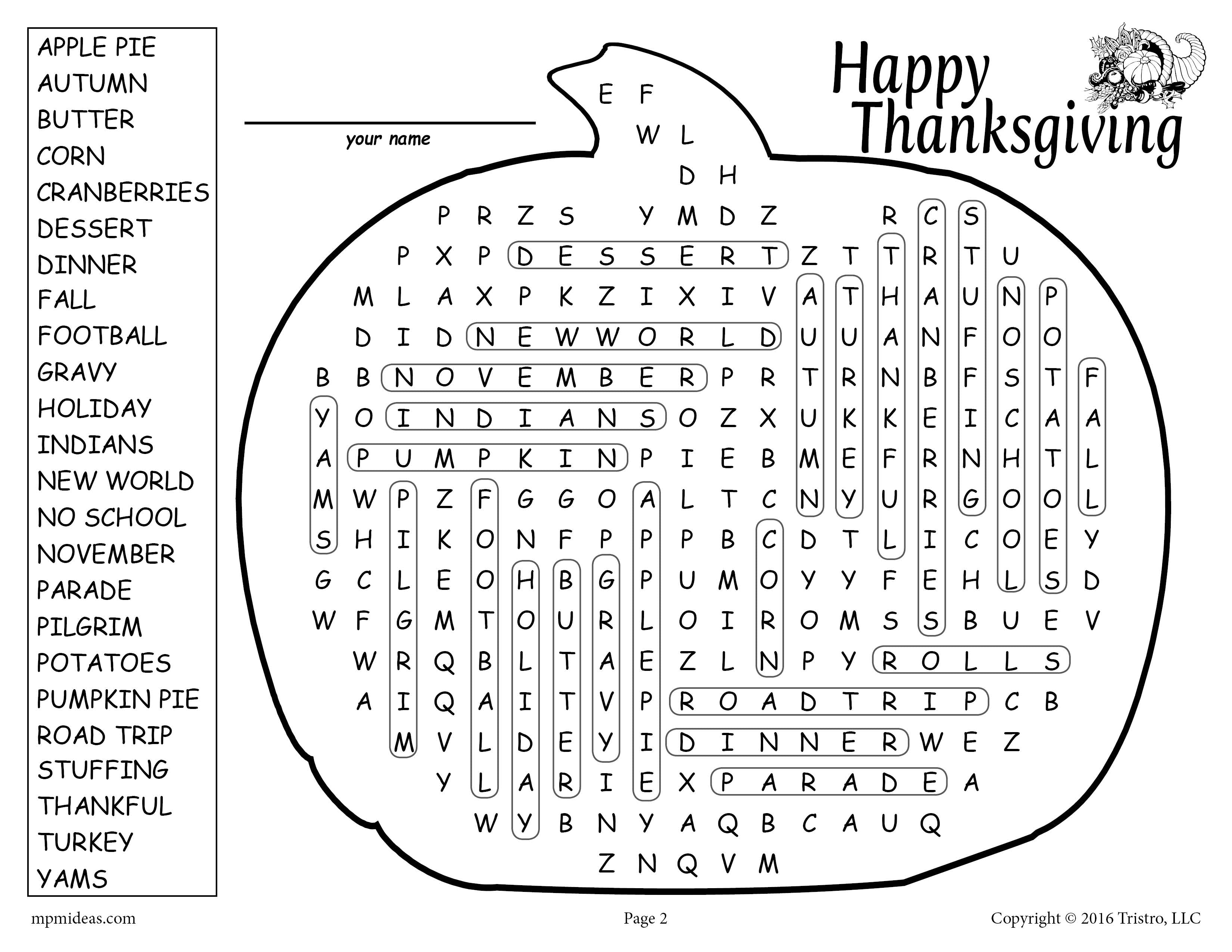 Free printable thanksgiving word search! – supplyme