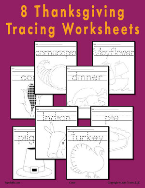 8 Printable Thanksgiving Tracing Worksheets & Handwriting Worksheets!