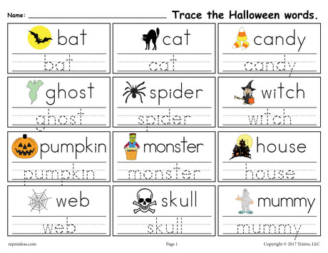 FREE Printable Halloween Words Tracing Worksheet!