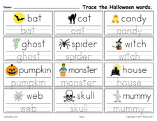 FREE Printable Halloween Words Tracing Worksheet!