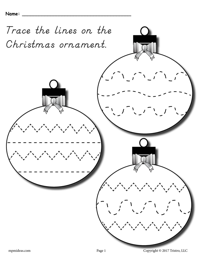FREE Printable Christmas Ornament Line Tracing Worksheet!