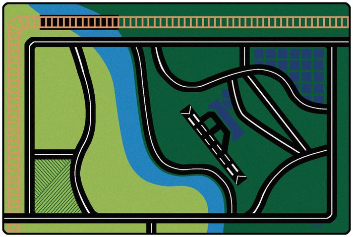Transportation Fun Road Classroom Rug, 6' x 9' Rectangle