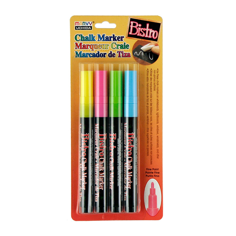 Marvy Bistro Chalk Marker, Assorted Colors, 6 mm - 4 pack