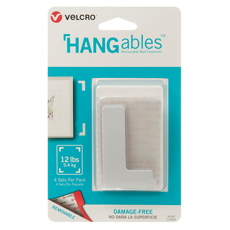 VELCRO® Brand HANGables™ Removable Wall Fasteners, 3" x 1-3/4" Corners (4 Count)