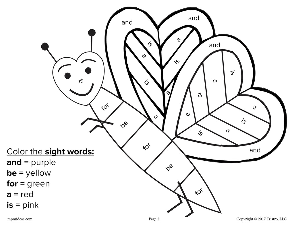 Valentine's Day Color By Sight Word - 4 Printable Worksheets!
