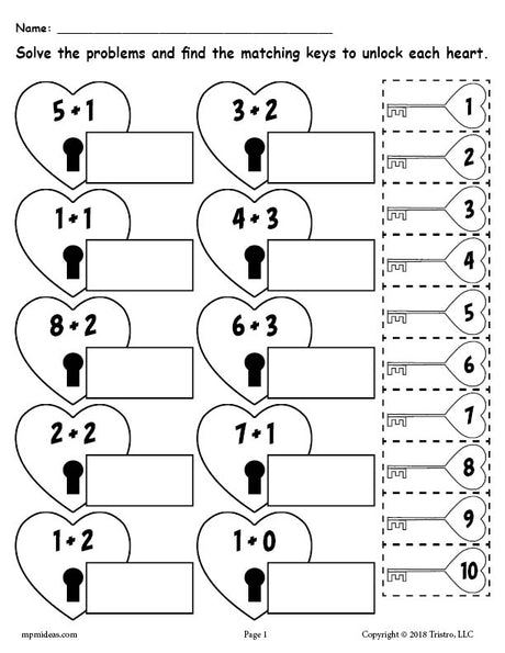 3 FREE Printable Valentine's Day Addition Worksheets!
