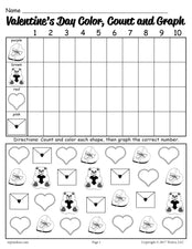 Printable Valentine's Day Color, Count, and Graph Worksheet!