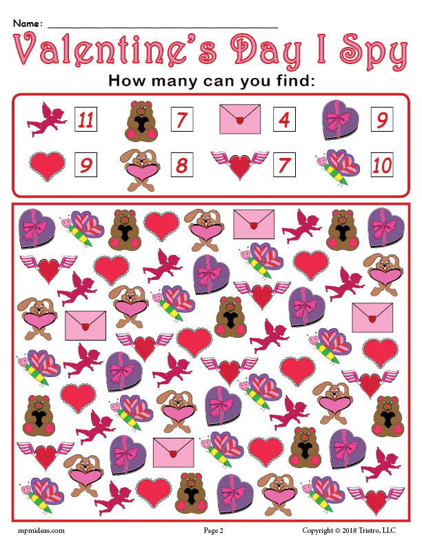 Valentine's Day I Spy - Printable Valentine's Day Counting Worksheet!