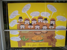 We Give Thanks - Thanksgiving Pilgrim Bulletin Board Idea