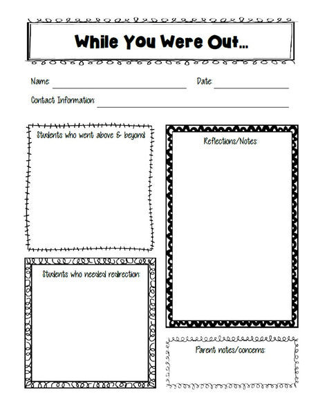 "While You Were Out..." Substitute Teacher Freebie!