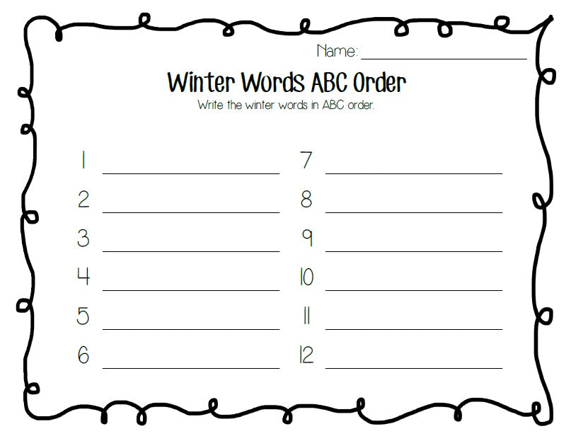 Winter Words ABC Order Puzzle Printable