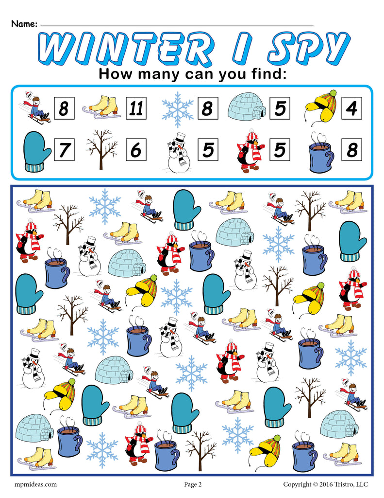 Winter I Spy - Printable Winter Counting Worksheet!