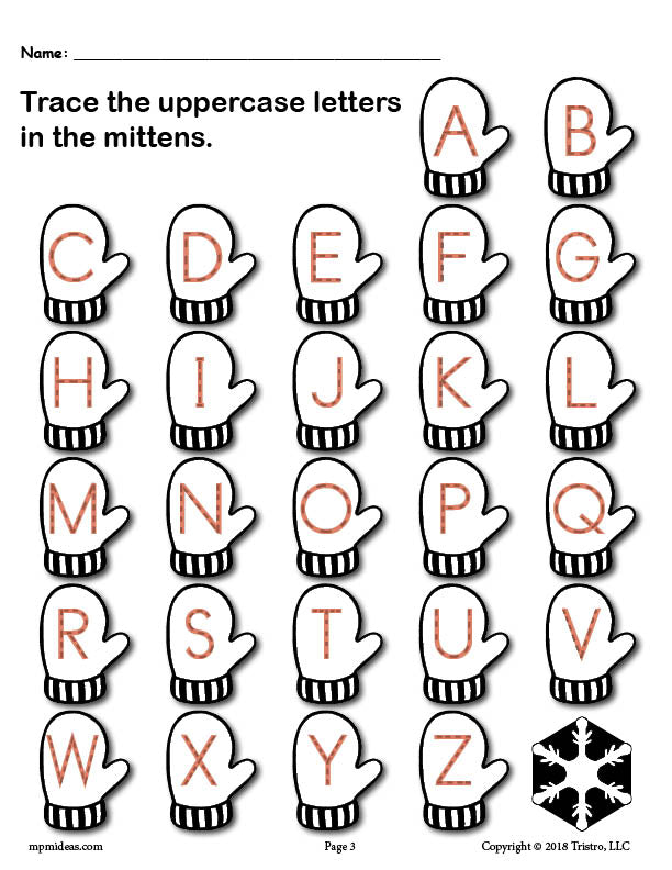Printable Winter Themed Uppercase and Lowercase Alphabet Letter Tracing Worksheets!