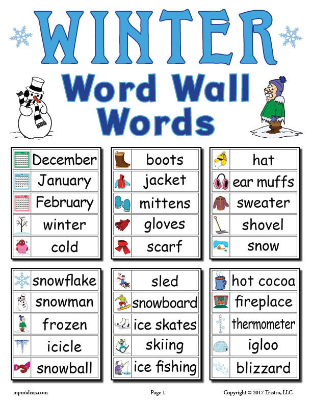 30 FREE Winter Word Wall Words