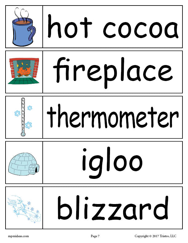 30 Winter Word Wall Words