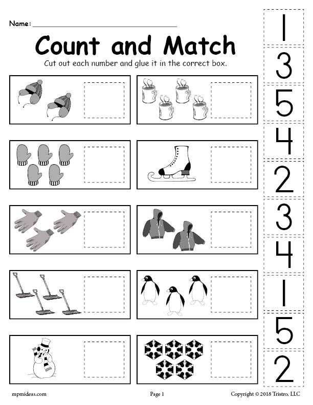 FREE Printable Winter Counting and Matching Cut And Paste Worksheet!