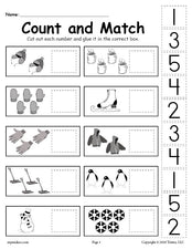 FREE Printable Winter Counting and Matching Cut And Paste Worksheet!