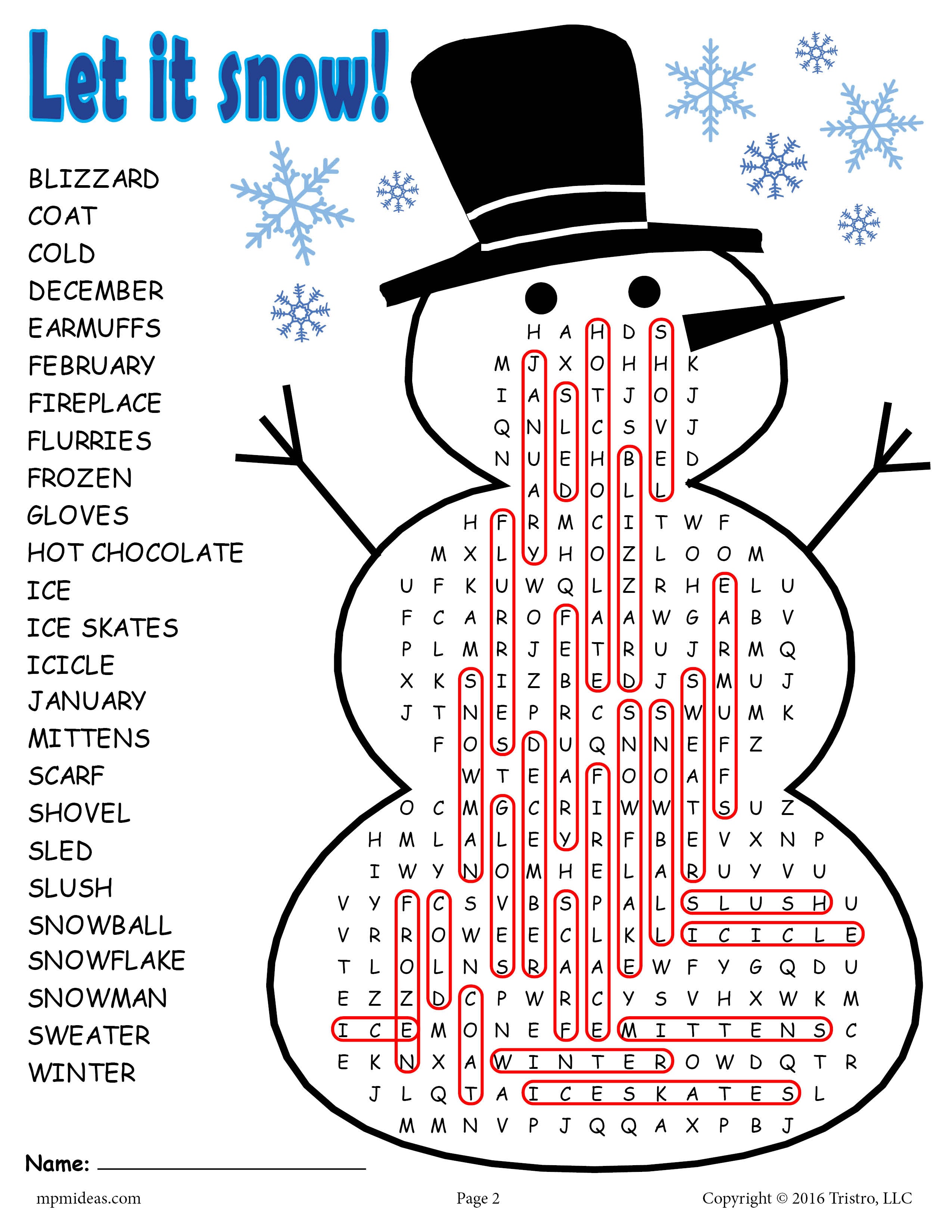 Free printable winter word search! – supplyme