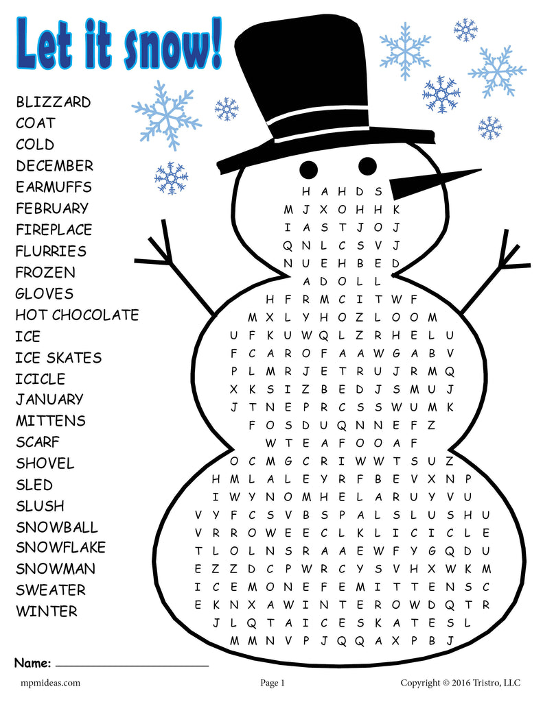 Printable Winter Word Search! – SupplyMe