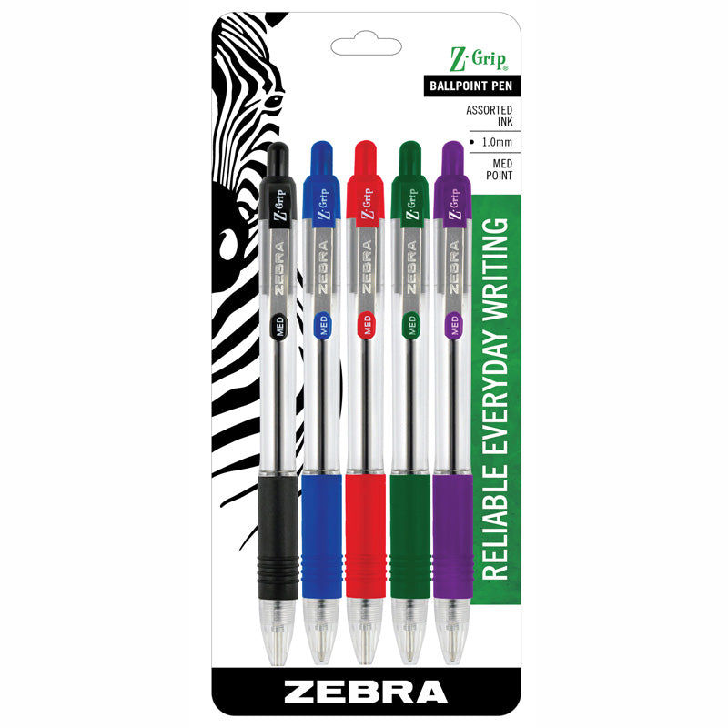 Z-Grip Ballpoint Pens 5Pk Assorted