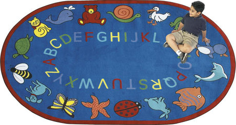 ABC Animals© Classroom Circle Time Rug, 7'8" x 10'9"  Oval Blue