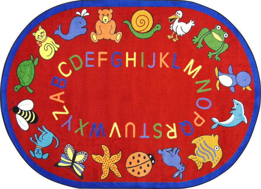 ABC Animals© Classroom Rug, 5'4" x 7'8"  Oval Red
