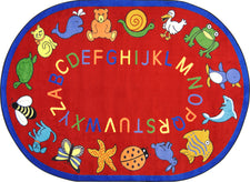 ABC Animals© Classroom Circle Time Rug, 7'8" x 10'9"  Oval Red