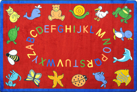 ABC Animals© Classroom Circle Time Rug, 7'8" x 10'9" Rectangle Red