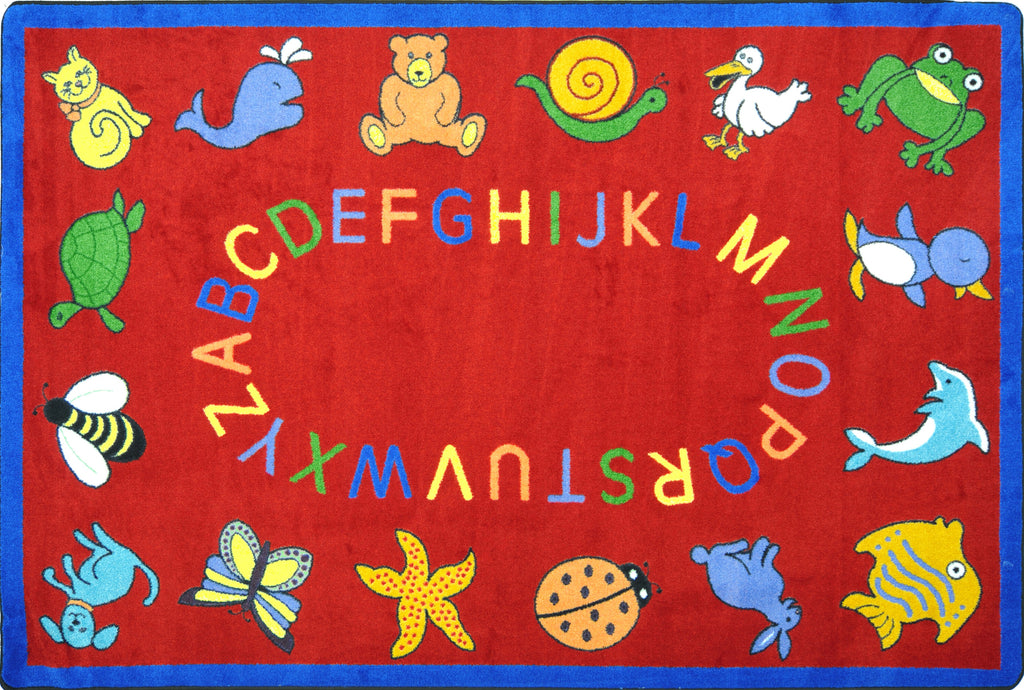 ABC Animals© Classroom Circle Time Rug, 7'8" x 10'9" Rectangle Red