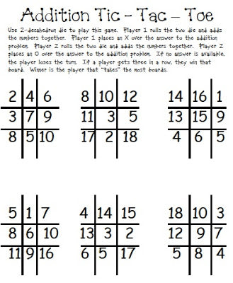 Addition Tic Tac Toe Game FREEbie!