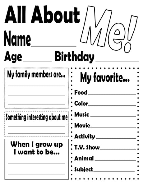 "All About Me!" FREE Printable Worksheet