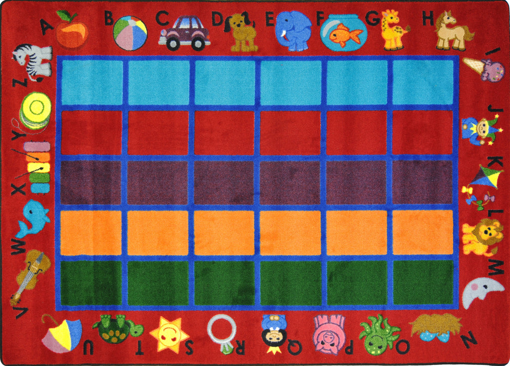 Alphabet Phonics© Classroom Circle Time Rug, 7'8" x 10'9" Rectangle Red