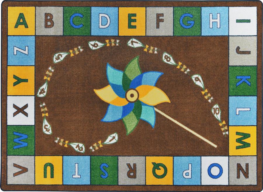Alphabet Pinwheel© Earthtone Classroom Rug, 5'4" x 7'8" Rectangle