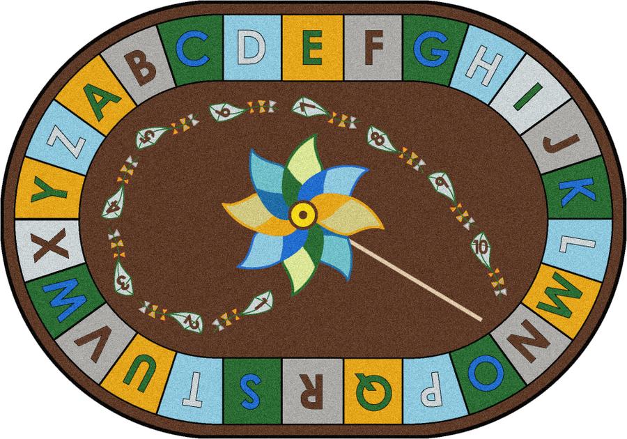 Alphabet Pinwheel© Earthtone Classroom Rug, 7'7" Round