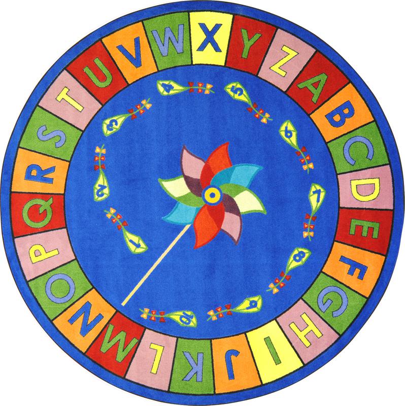 Alphabet Rug Round Joy Carpets Alphabet Pinwheel© Primary Classroom Rug, 5'4