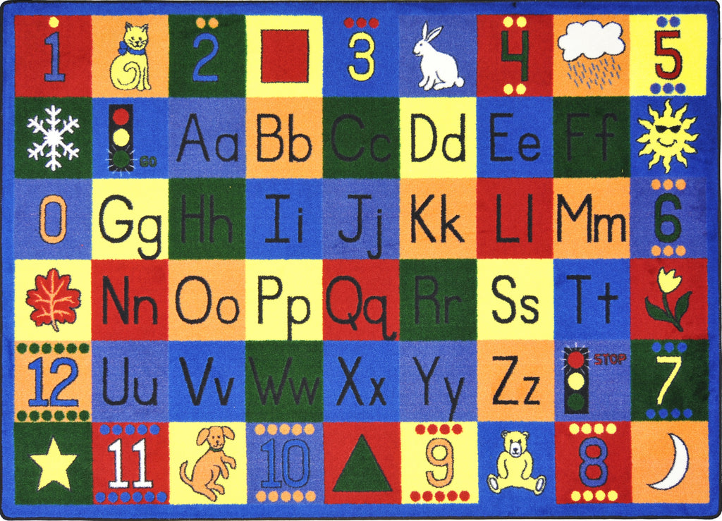 Around the Block© Primary Alphabet & Numbers Classroom Rug, 5'4" x 7'8" Rectangle