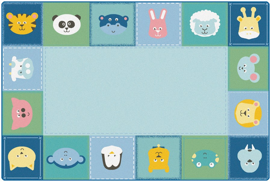 KIDSoft™ Baby Animals Border Classroom Circle Time Rug, 6' x 9' Rectangle