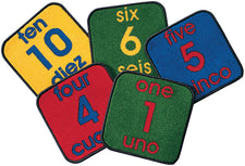 Bilingual Classroom Number KID$ Value PLUS Discount Carpet Squares, Set of 10