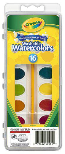Crayola Washable Watercolor Set 16 Semi Moist Oval Pans 1 Brush