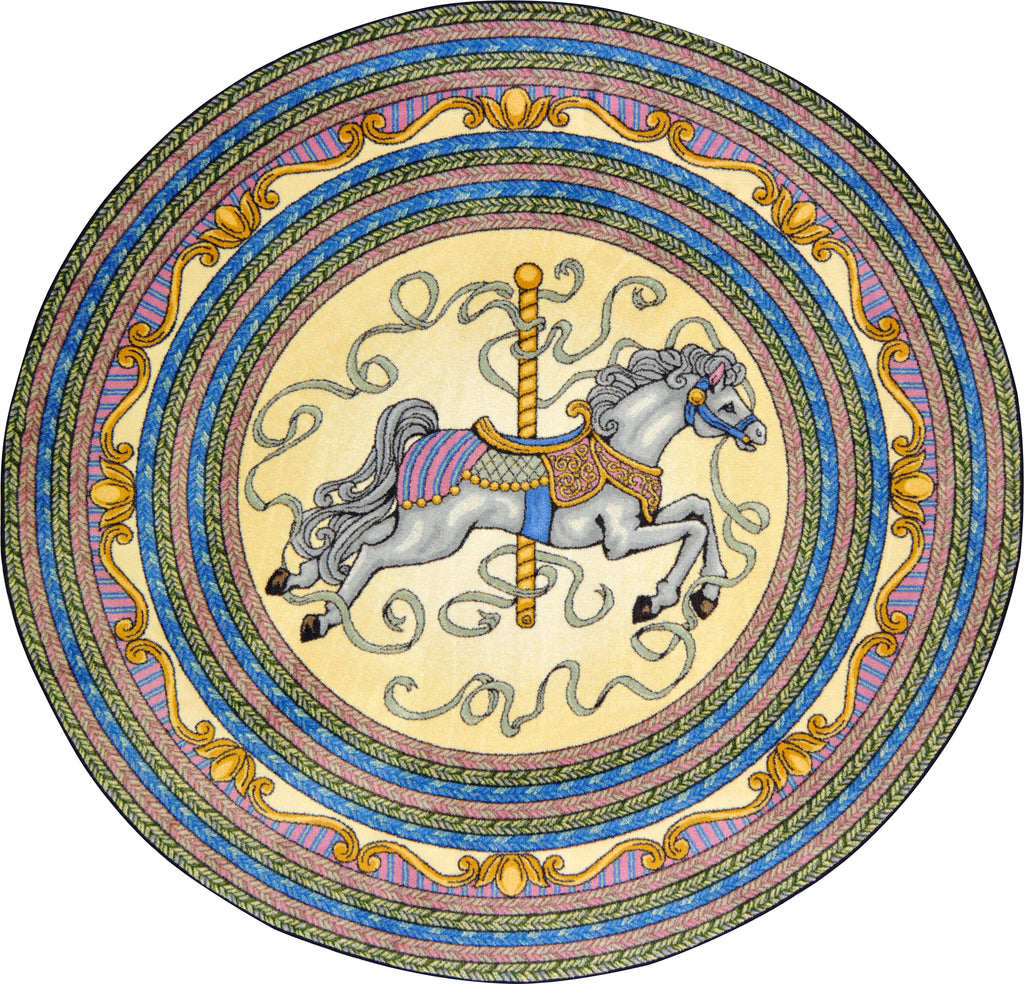 Carousel© Kid's Play Room Rug, 5'4"  Round Yellow