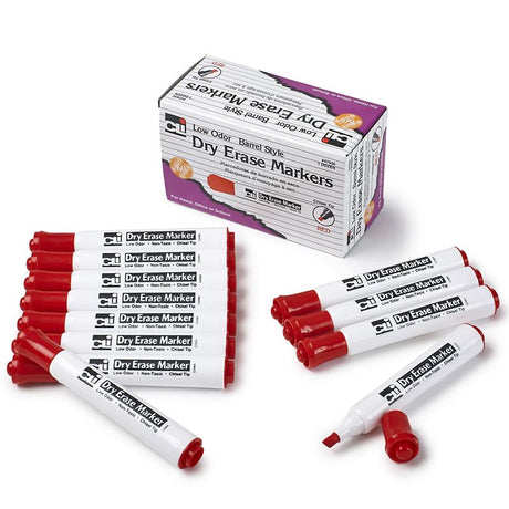 Barrel Style Dry Erase Markers, 12 Red