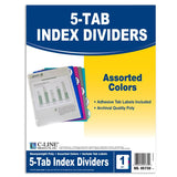 5 Tab Poly Index Dividers, Assorted 5 Standard Tab